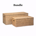 Wicker Storage Bench Trunk Rattan Toy Chest Large Rectangular Blanket Basket with Lid For End of Bed, Entryway