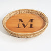 Round Wicker Tray 2 in 1 Personalized Name Teak Charcuterie Serving Board