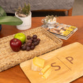 Personalized Wicker Serving Tray Custom Monogram Charcuterie Cheese Cutting Board Housewarming Gift