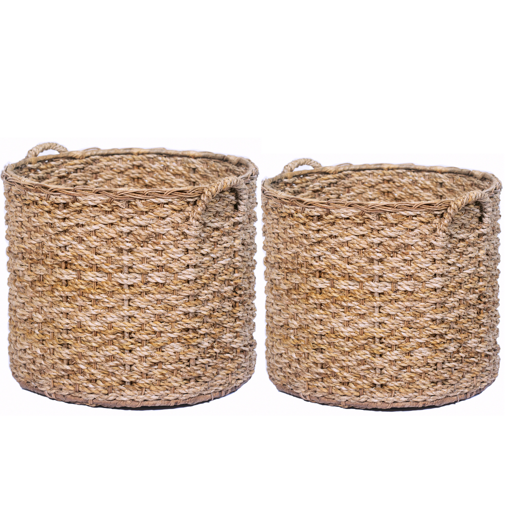 Wholestory Collective Handwoven Wicker Banana Leaf Floor Basket with Handles