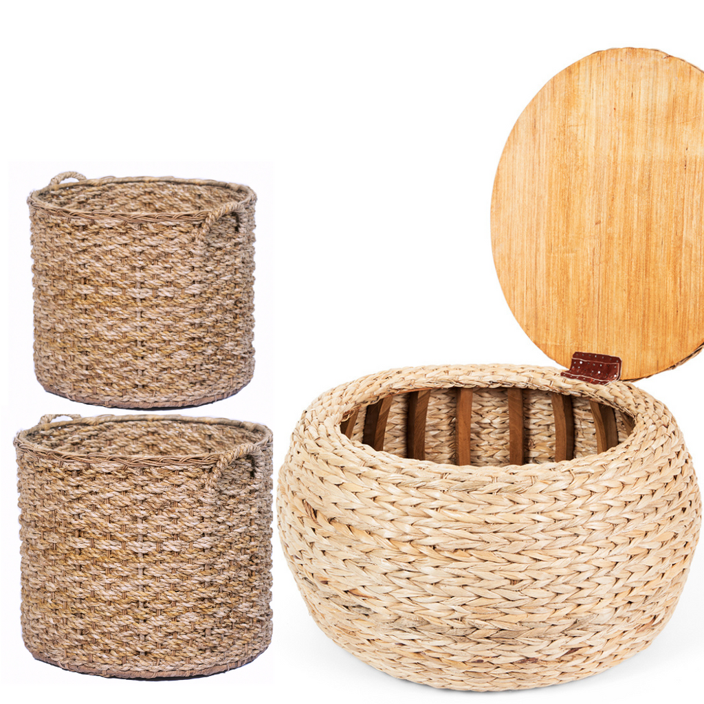 Round Storage Set (Round Ottoman + 2 Round storage baskets)