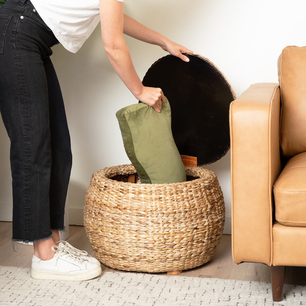 Round Storage Set (Round Ottoman + 2 Round storage baskets)