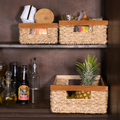 Rectangular Wicker Storage Basket Set of 3 With Wooden Handles