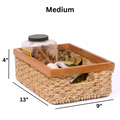 Rectangular Wicker Storage Basket Set of 3 With Wooden Handles