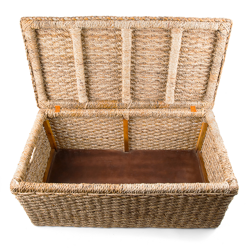 Wicker Storage Trunk Handwoven Natural Rattan Chest with Lid-Large ...